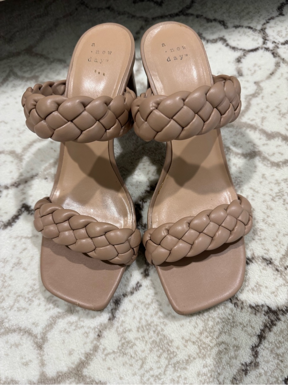 Braided Strap Square-Toe Heeled Sandals in Pink, Taupe, off White, Metallic. - Picture 6 of 10